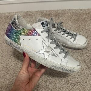 Rainbow Sparkly Glitter Golden Goose Superstar low star sneakers